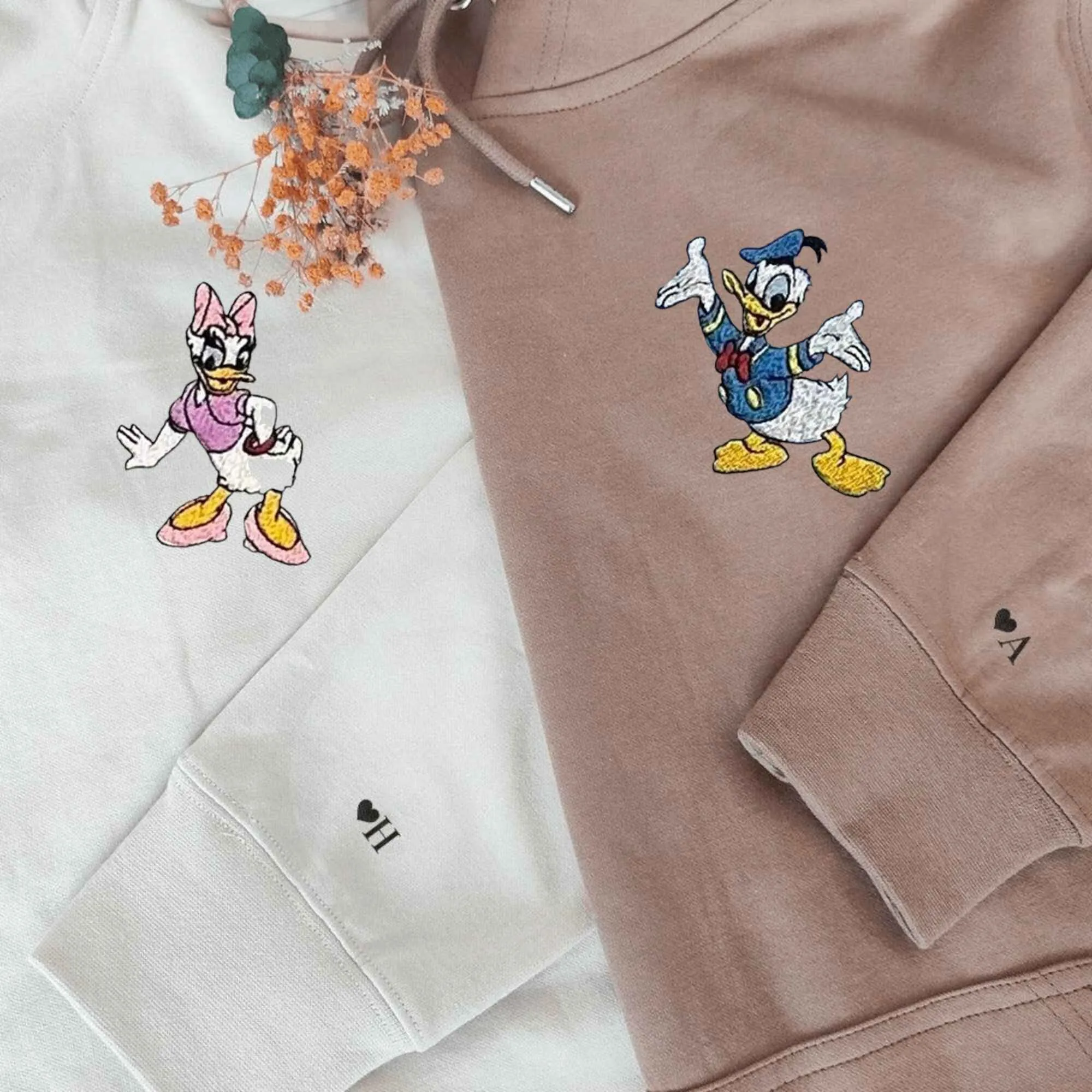 Custom Embroidered Cartoon Duck Couple Hoodies | Custom Matching Sweatshirts For Couples