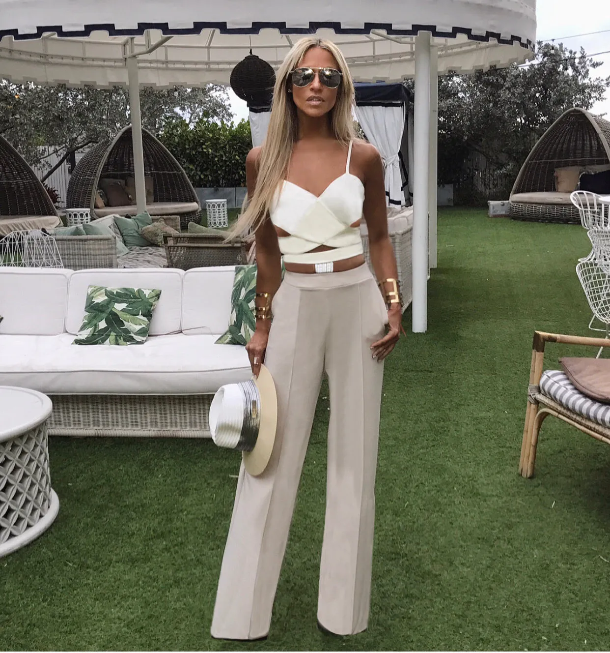 Cut-out Tuxedo Off-White & Taupe Jumpsuit - The Hamptons