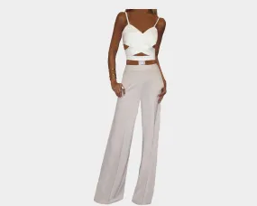 Cut-out Tuxedo Off-White & Taupe Jumpsuit - The Hamptons