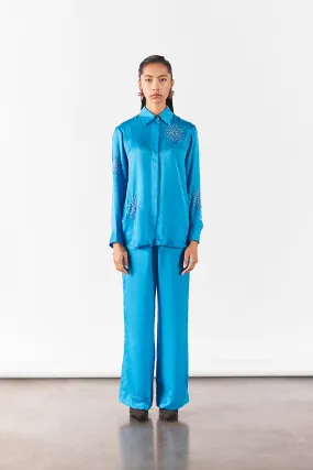 Cyan Brunia Shirt And Trousers Co-Ord