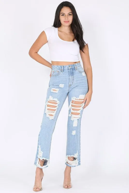 Distressed Straight Leg Jeans