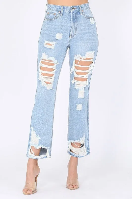 Distressed Straight Leg Jeans