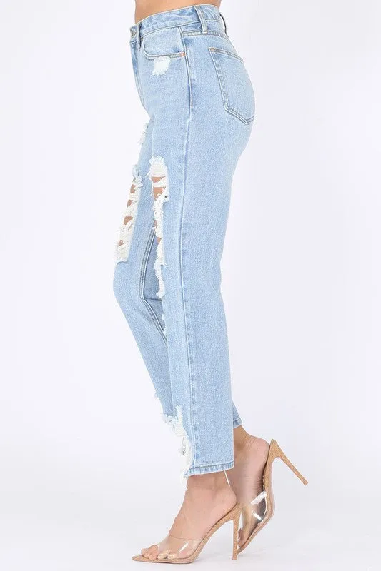 Distressed Straight Leg Jeans