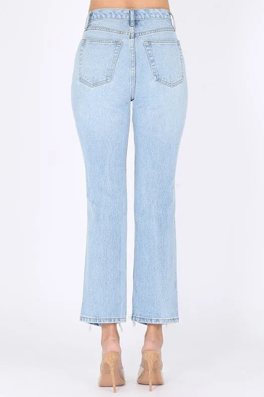 Distressed Straight Leg Jeans