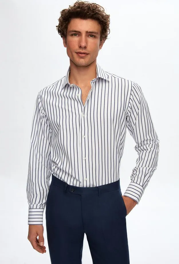 Ds Damat Regular Fit White Striped Shirt