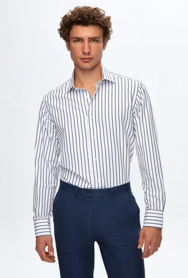 Ds Damat Regular Fit White Striped Shirt