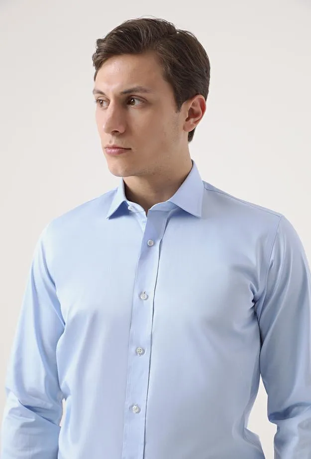 Ds Damat Slim Fit Blue Plain Shirt