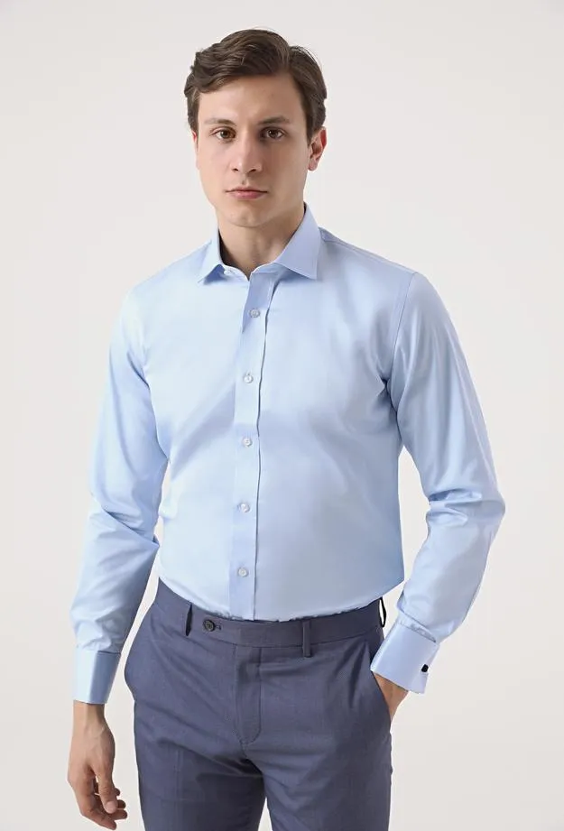 Ds Damat Slim Fit Blue Plain Shirt