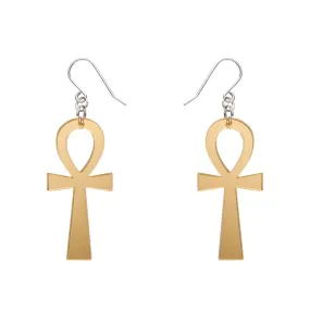 Egyptian Revival Essentials Ankh Dangle Earrings - Gold Mirror