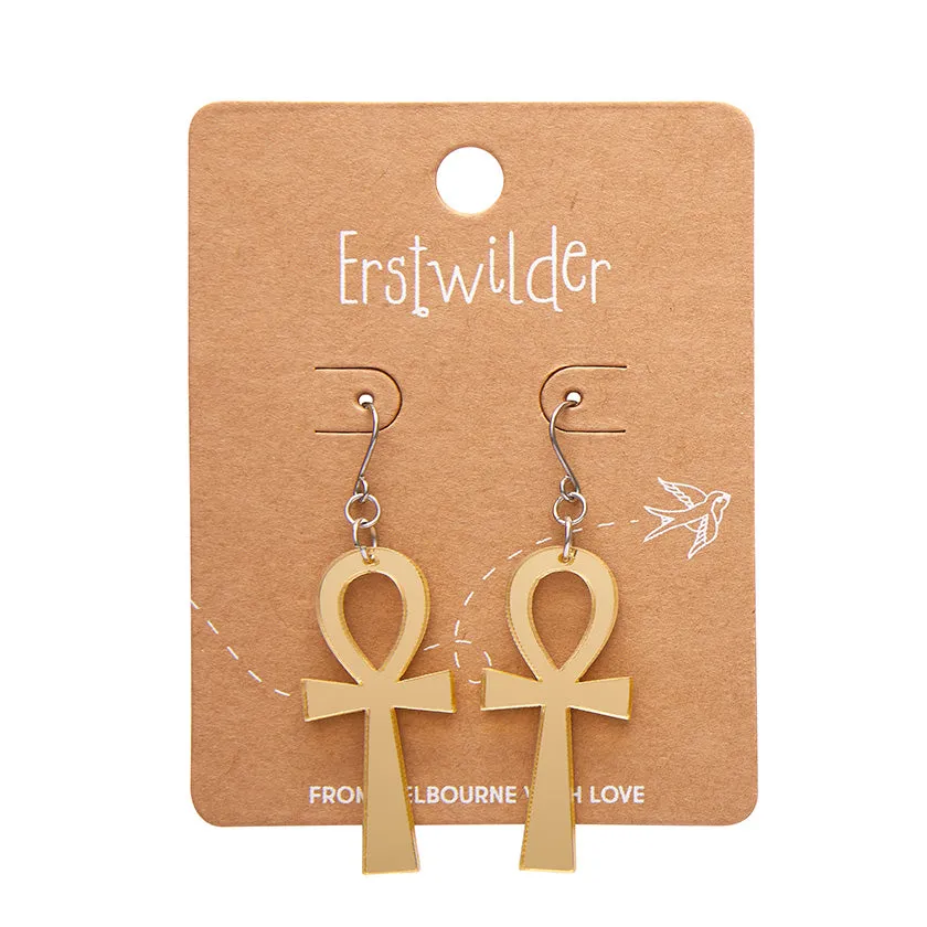 Egyptian Revival Essentials Ankh Dangle Earrings - Gold Mirror