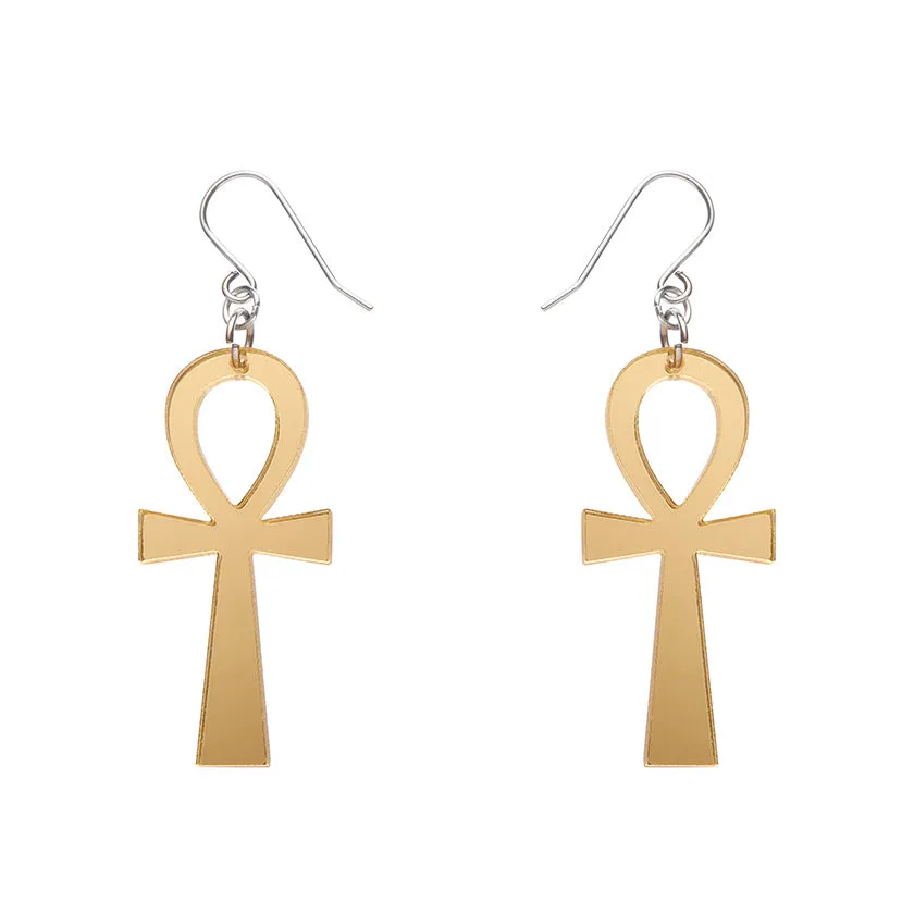 Egyptian Revival Essentials Ankh Dangle Earrings - Gold Mirror