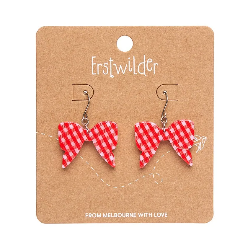 Essentials Bow Dangle Earrings - Red Gingham