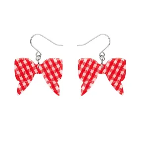 Essentials Bow Dangle Earrings - Red Gingham