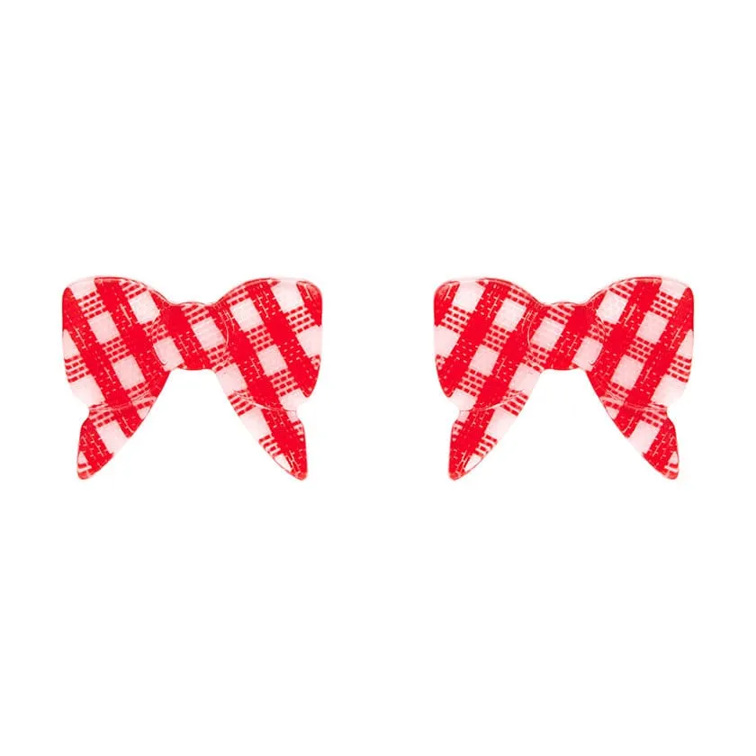 Essentials Bow Post Earrings - Red Gingham