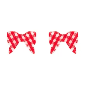 Essentials Bow Post Earrings - Red Gingham