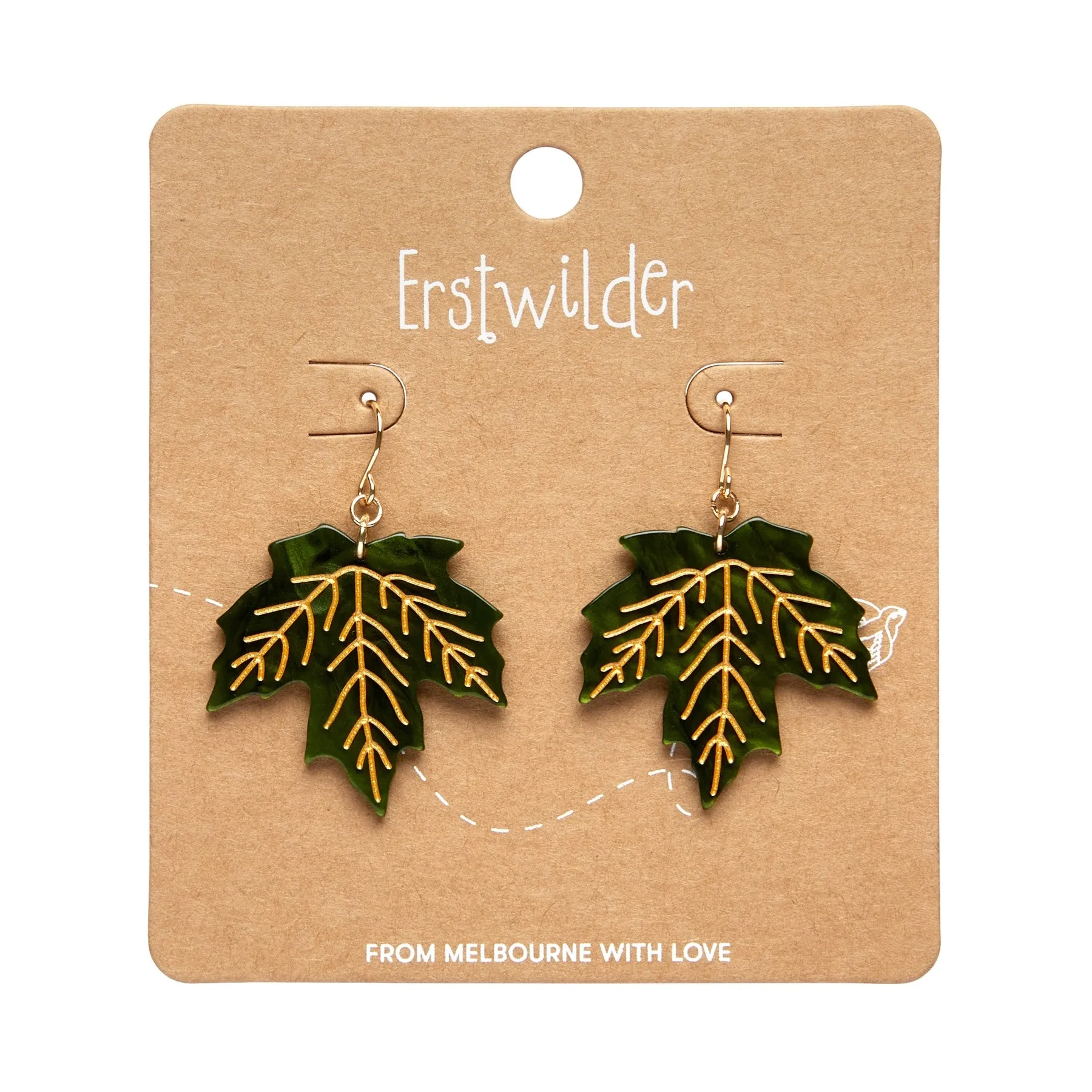 Essentials Maple Leaf Dangle Earrings - Green