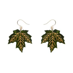 Essentials Maple Leaf Dangle Earrings - Green