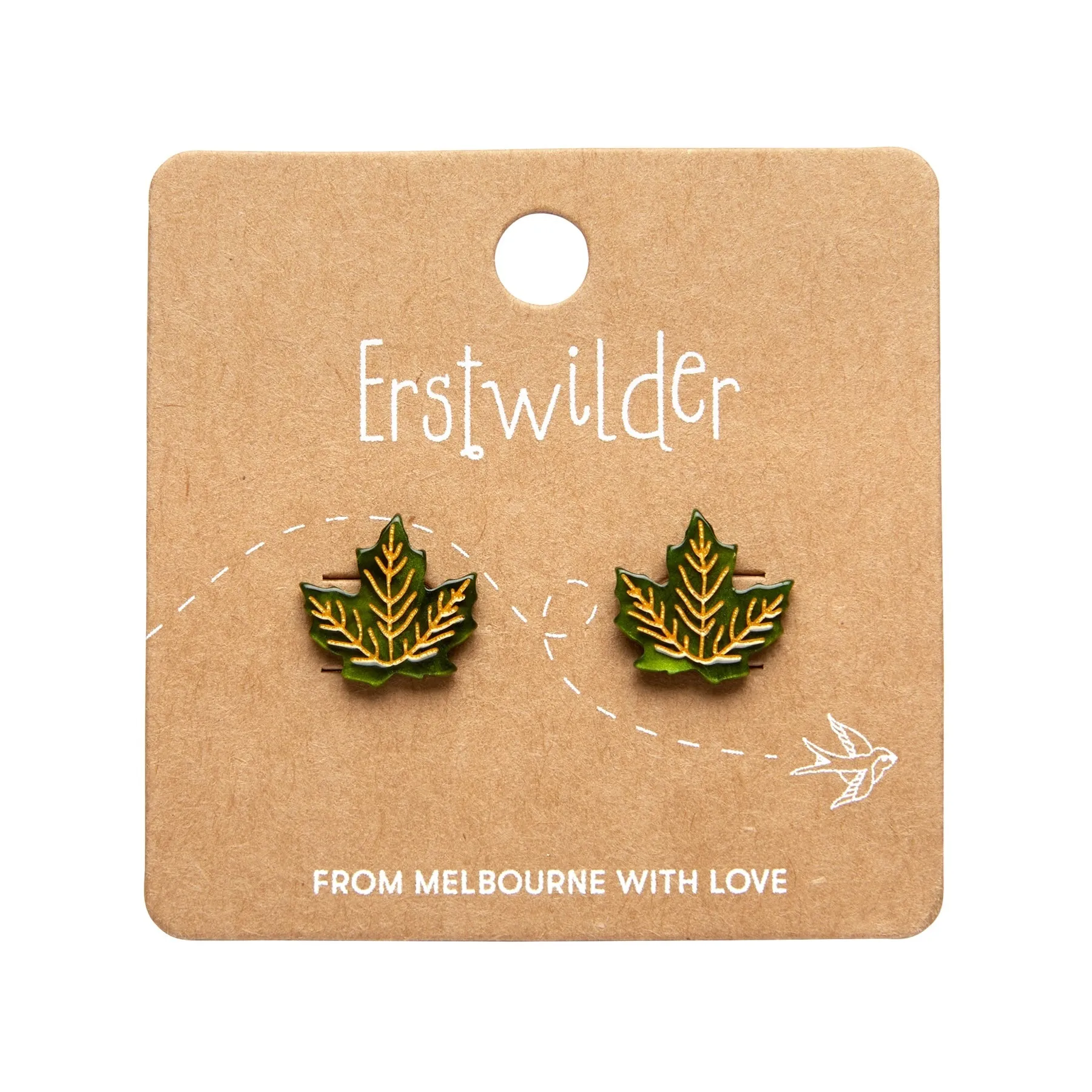 Essentials Maple Leaf Post Earrings - Green