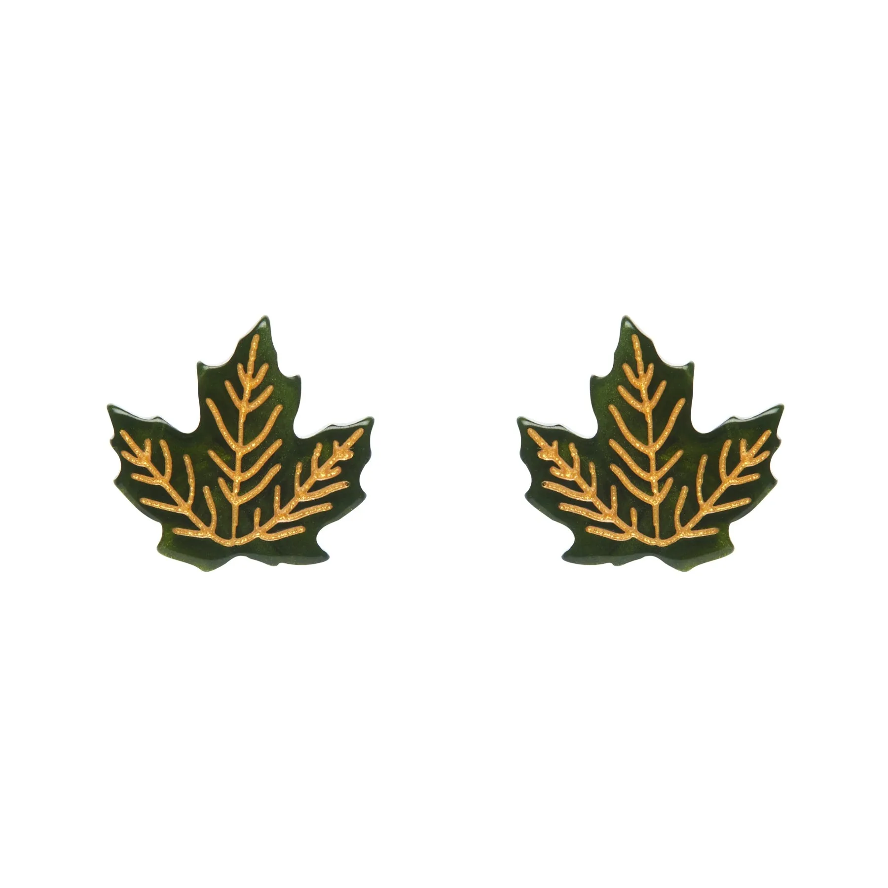 Essentials Maple Leaf Post Earrings - Green