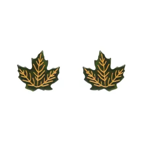 Essentials Maple Leaf Post Earrings - Green