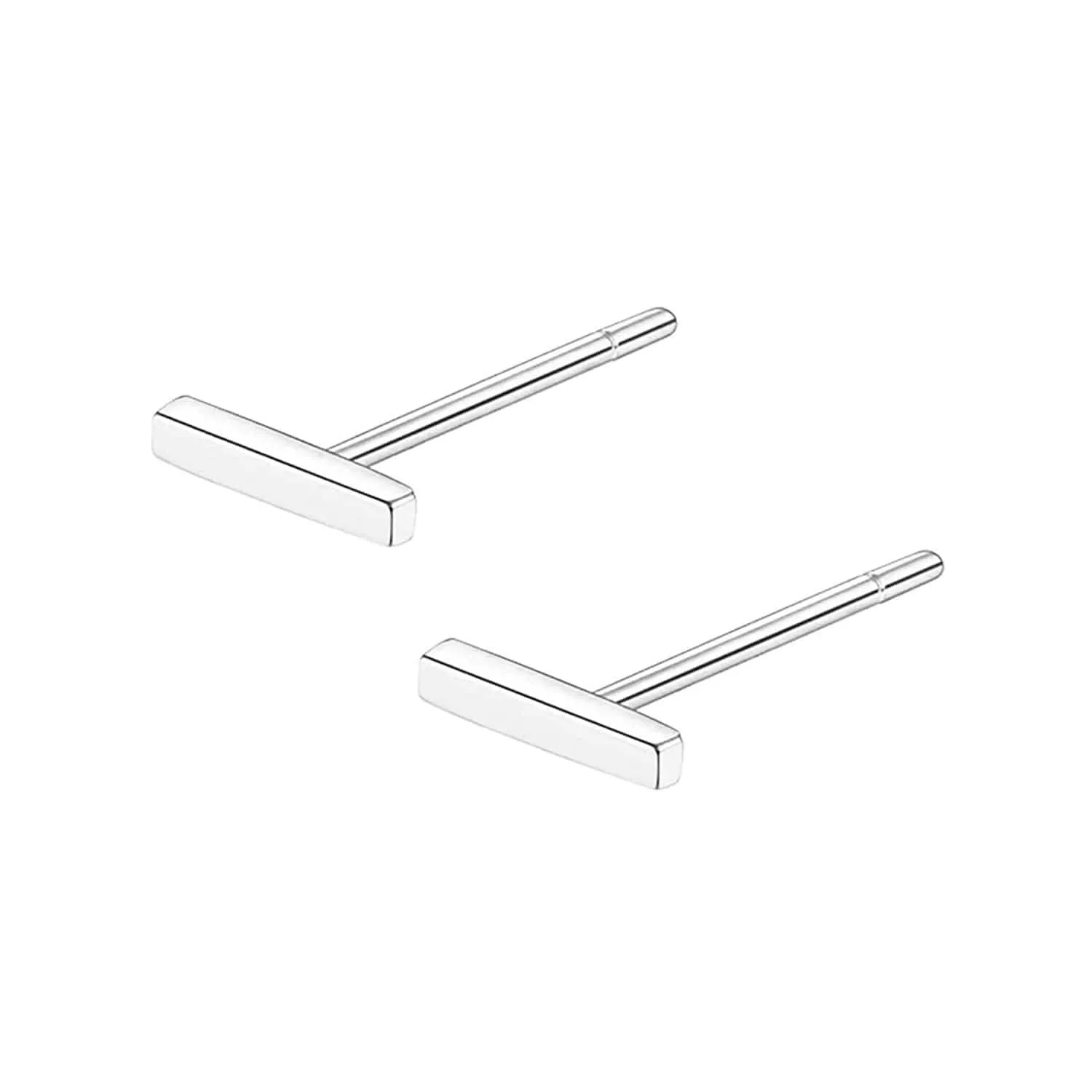 FANCIME Minimalist Bar 14K White Gold Stud Earrings