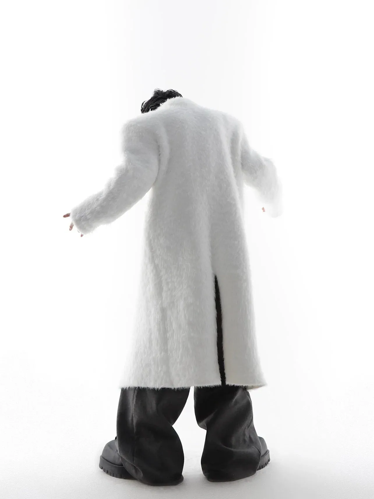 Faux Mink Fur Padded Shoulder Overcoat | Luxurious Longline White Trench