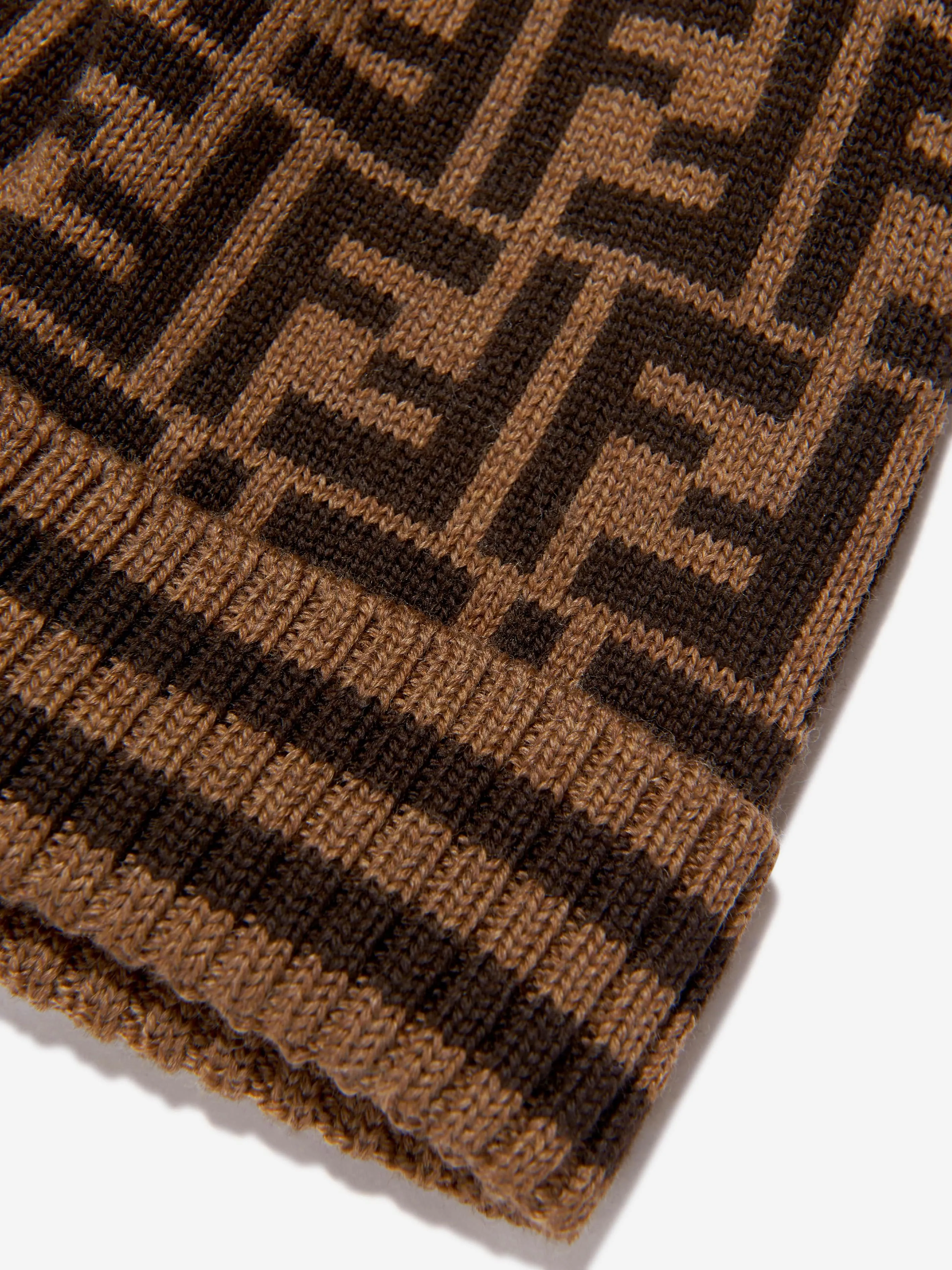 Fendi Kids Wool Beanie Hat With Ears in Brown