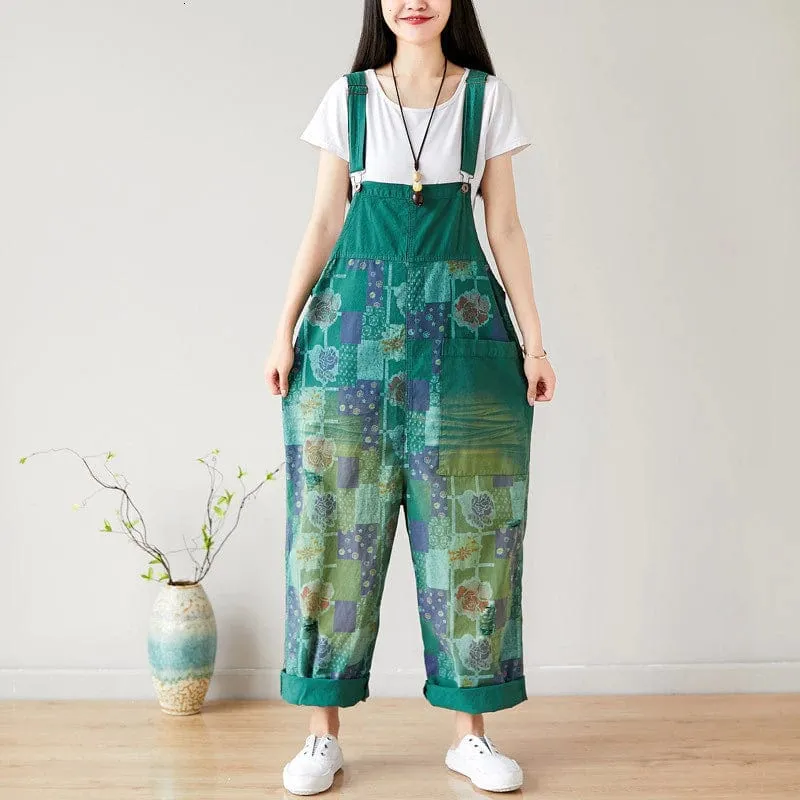 Floral Exotic Loose Denim Overall