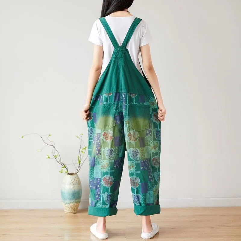 Floral Exotic Loose Denim Overall