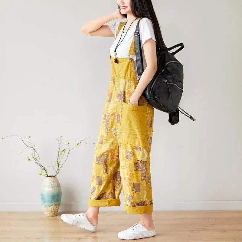 Floral Exotic Loose Denim Overall