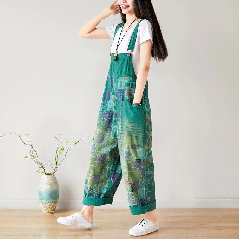 Floral Exotic Loose Denim Overall