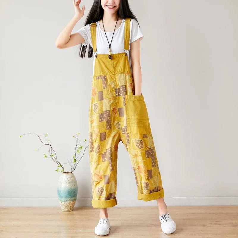 Floral Exotic Loose Denim Overall