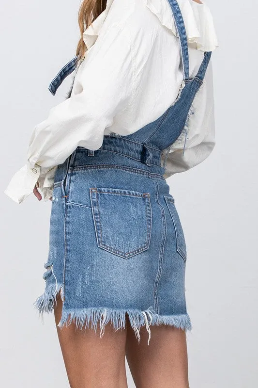 FRAYED DETAIL OVERALL SKIRT