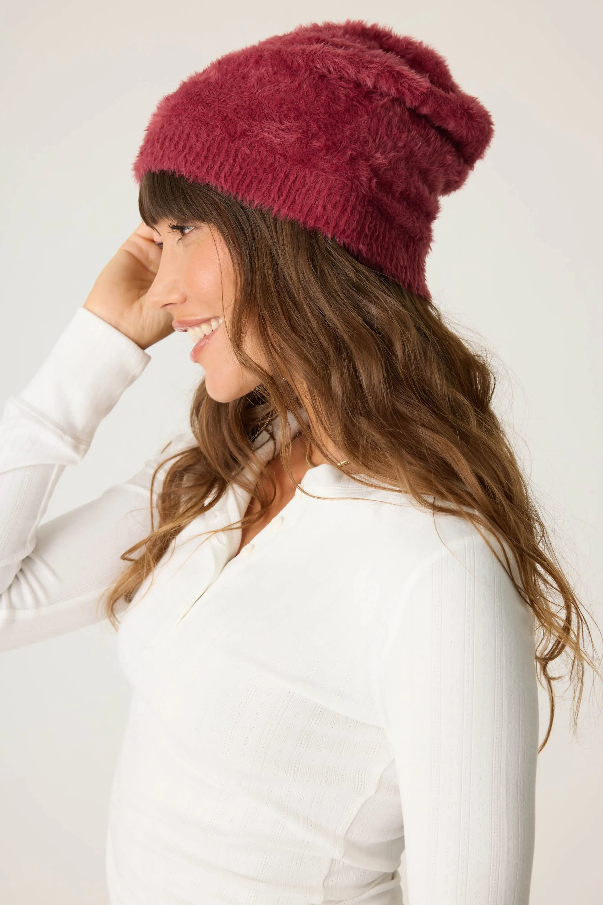 Full Of Holiday Spirit Feather Knit Beanie