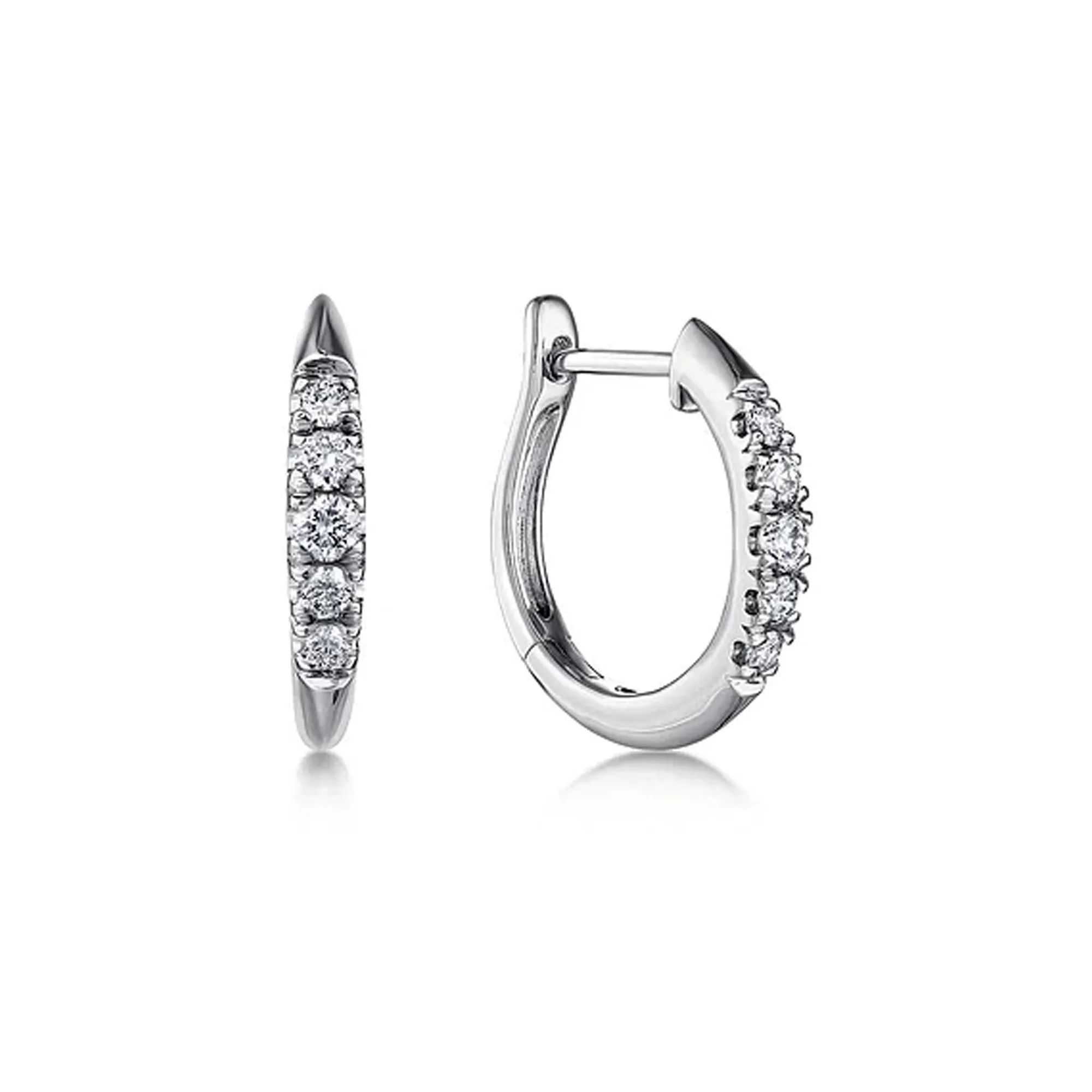 Gabriel 14K White Gold Classic Round 15mm Diamond Huggie Earrings