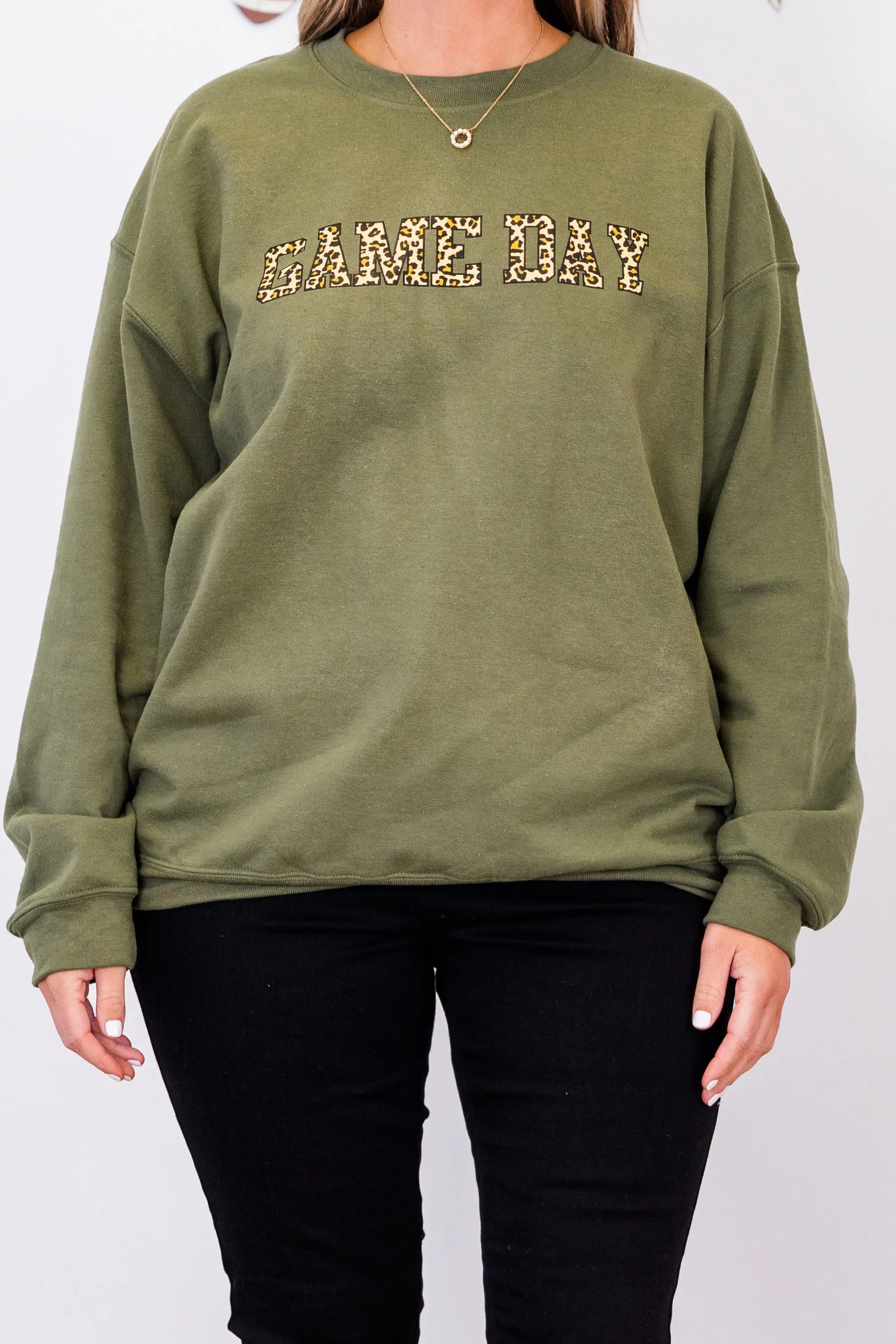 Game Day Leopard Sweatshirt, Military Green