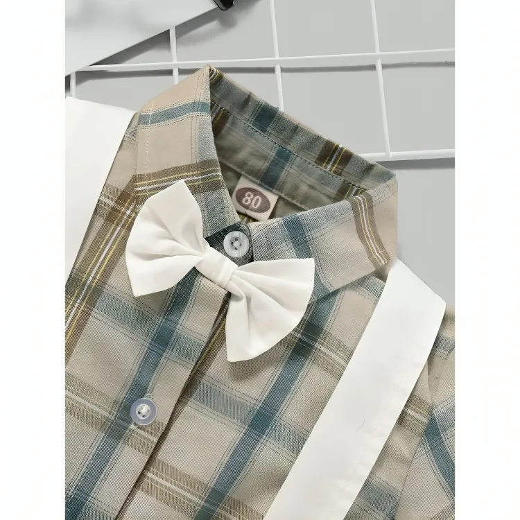 Gentlemen White Overall Plaid Set