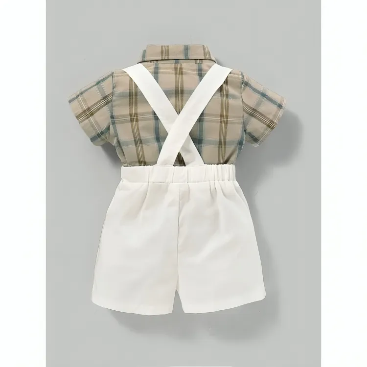 Gentlemen White Overall Plaid Set