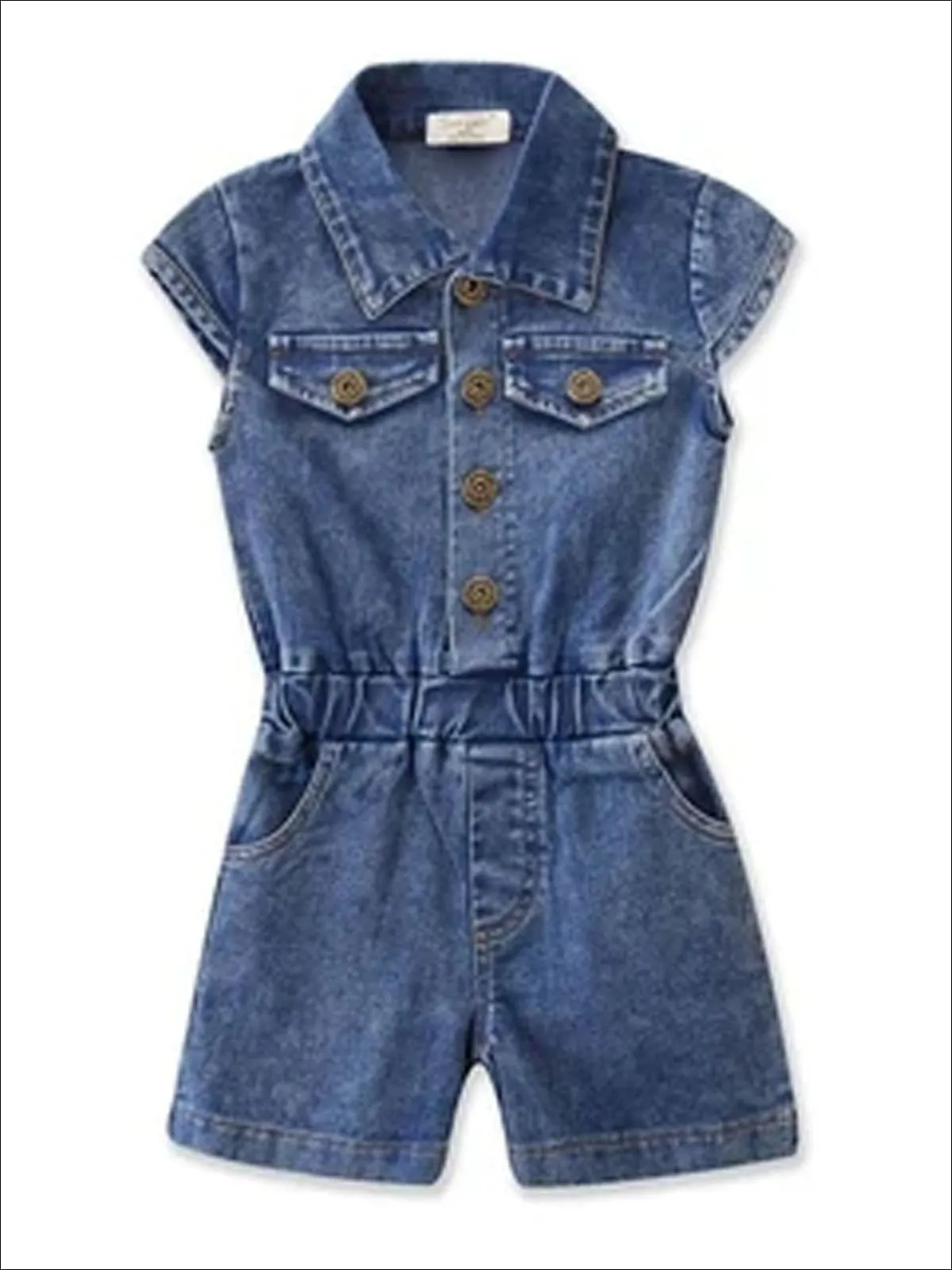 Girls Button Up Denim Jumpsuit Set