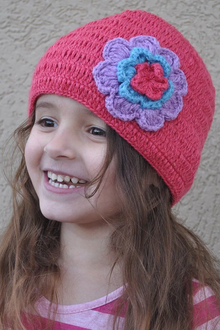 Girls Crochet Flower Beanie Hat