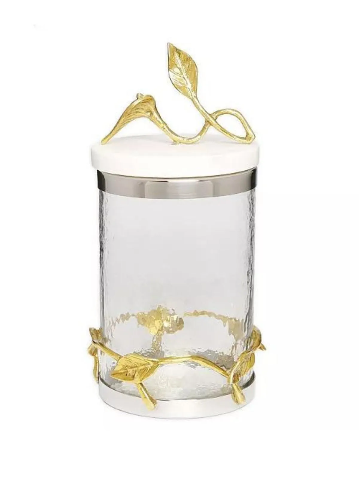 Glass Canister With Leaf Design And Marble Lid (3 Sizes)