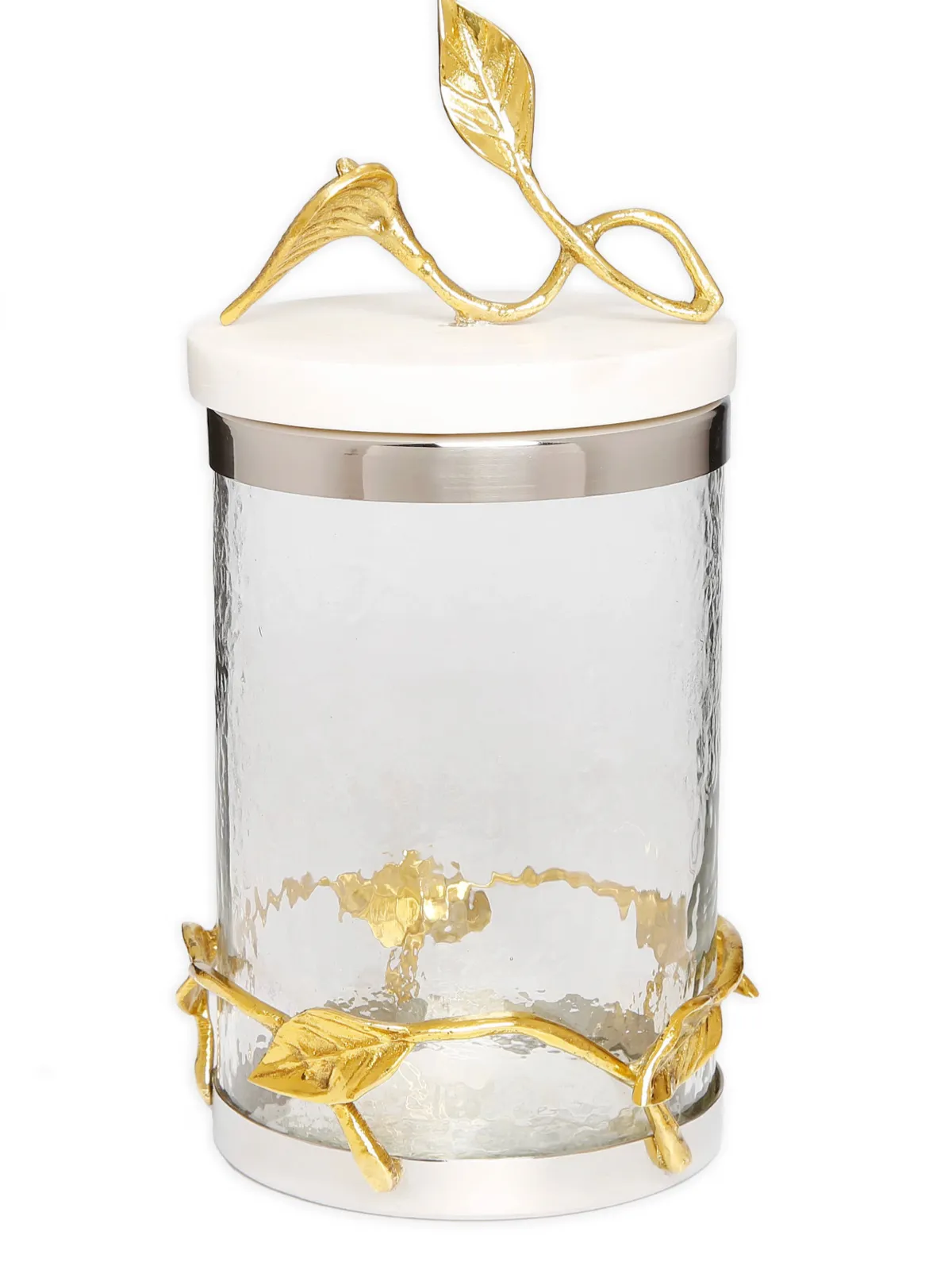 Glass Canister With Leaf Design And Marble Lid (3 Sizes)