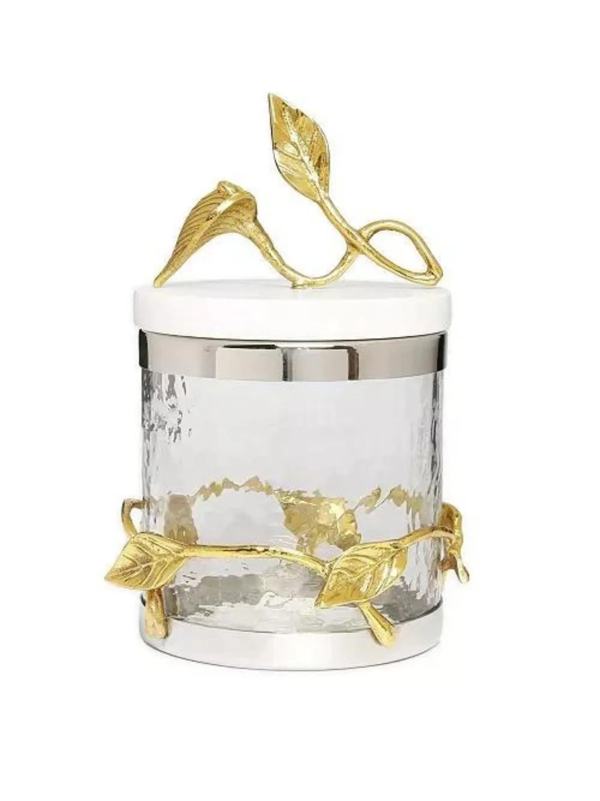 Glass Canister With Leaf Design And Marble Lid (3 Sizes)