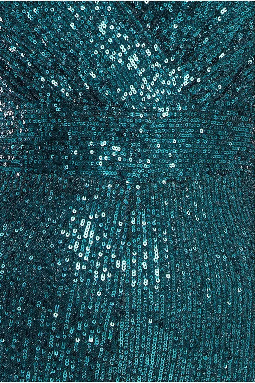 Goddiva Stripe Sequin Jumpsuit - Emerald