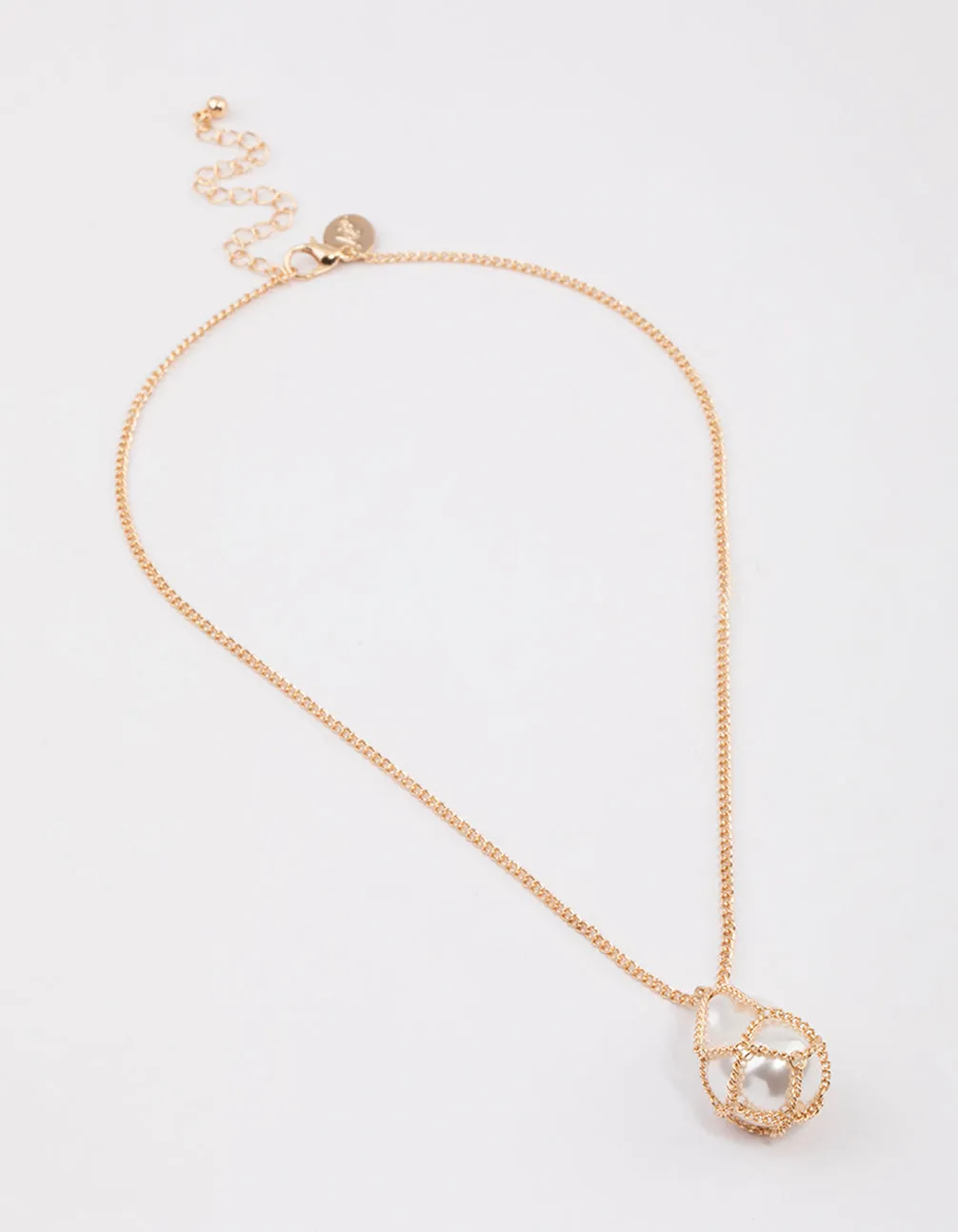 Gold Chain Caged Pearl Pendant Necklace