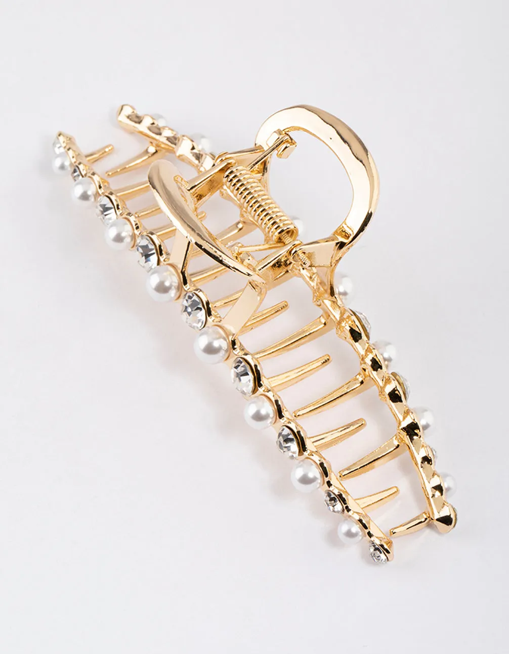 Gold Curve Pearl & Diamante Claw Clip