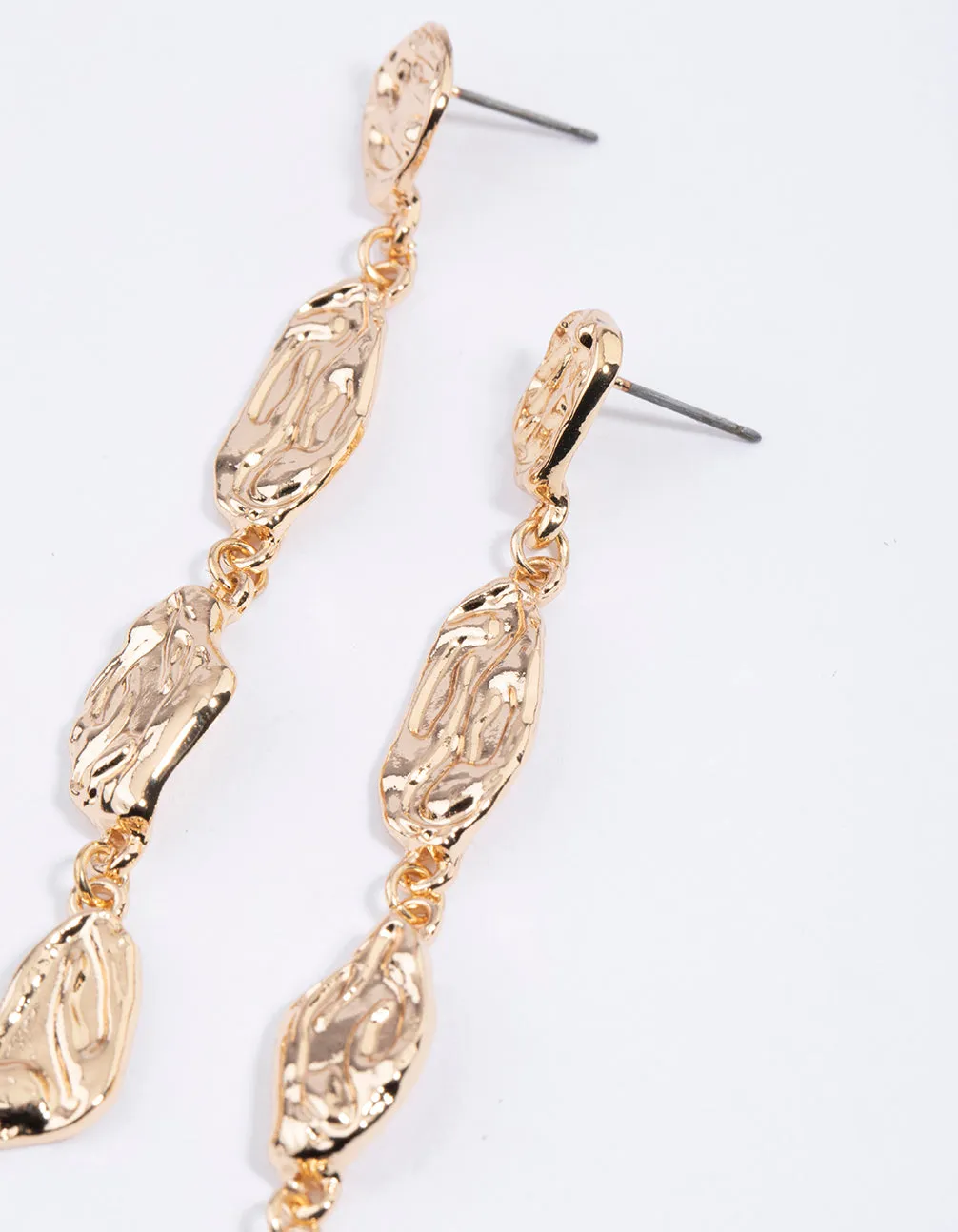 Gold Hammered Organic Drop Earrings