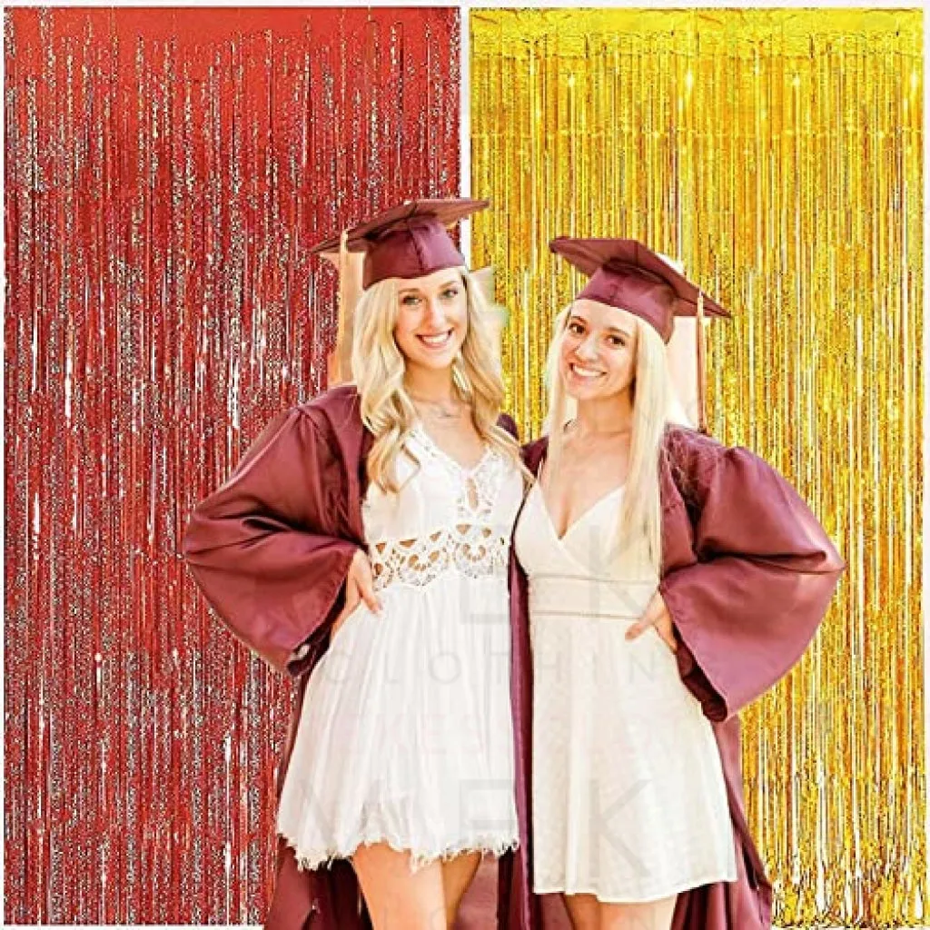 Graduation Party Decorations 2022 Maroon Gold/Fall Bridal Shower Decorations/Fall Birthday Decorations Burgundy Gold Fringe Foil Curtains for Fall