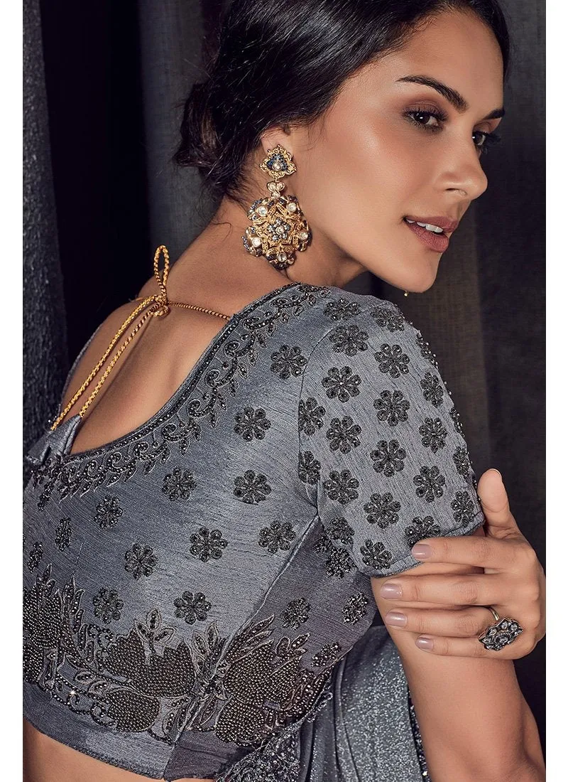 Grey Glam Overall Pearl Embroidered Designer Saree