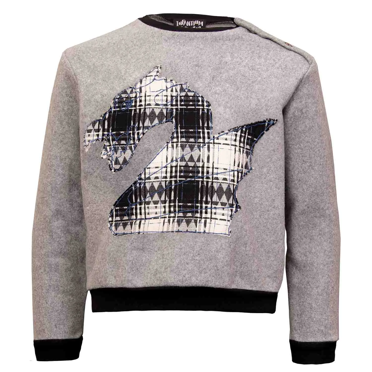 Grijs fleece sweatshirt met drakenapplicatie